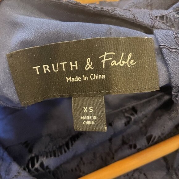 TRUTH & FABLE Women XSmall Lace Dress  Bridesmaid Midi Blue Modest Church Social - Picture 11 of 14